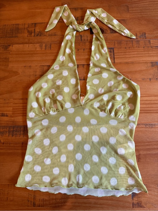 See You Monday Tops - NWT - Y2K Mesh Women’s Halter Polka Dot Tank Top - Light Green